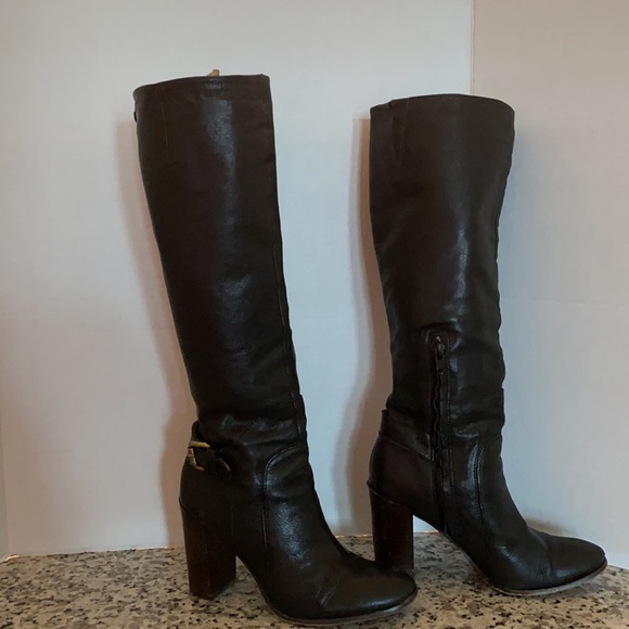 Sam Edelman black chunk heel leather boots Lucy 6 - Picture 1 of 16